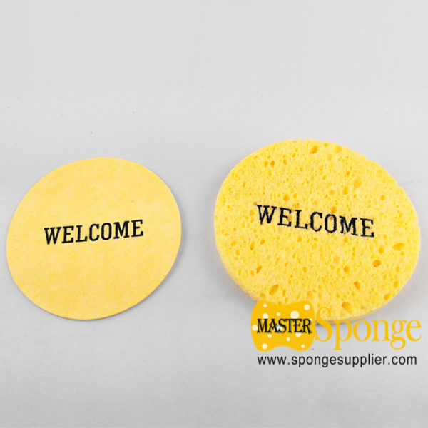 Rounded compressed cellulose sponge with printing logo
